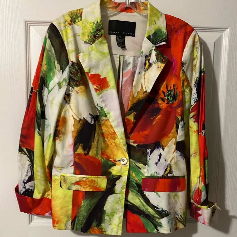 Yansi Fugel Red and Green Artistic Blazer